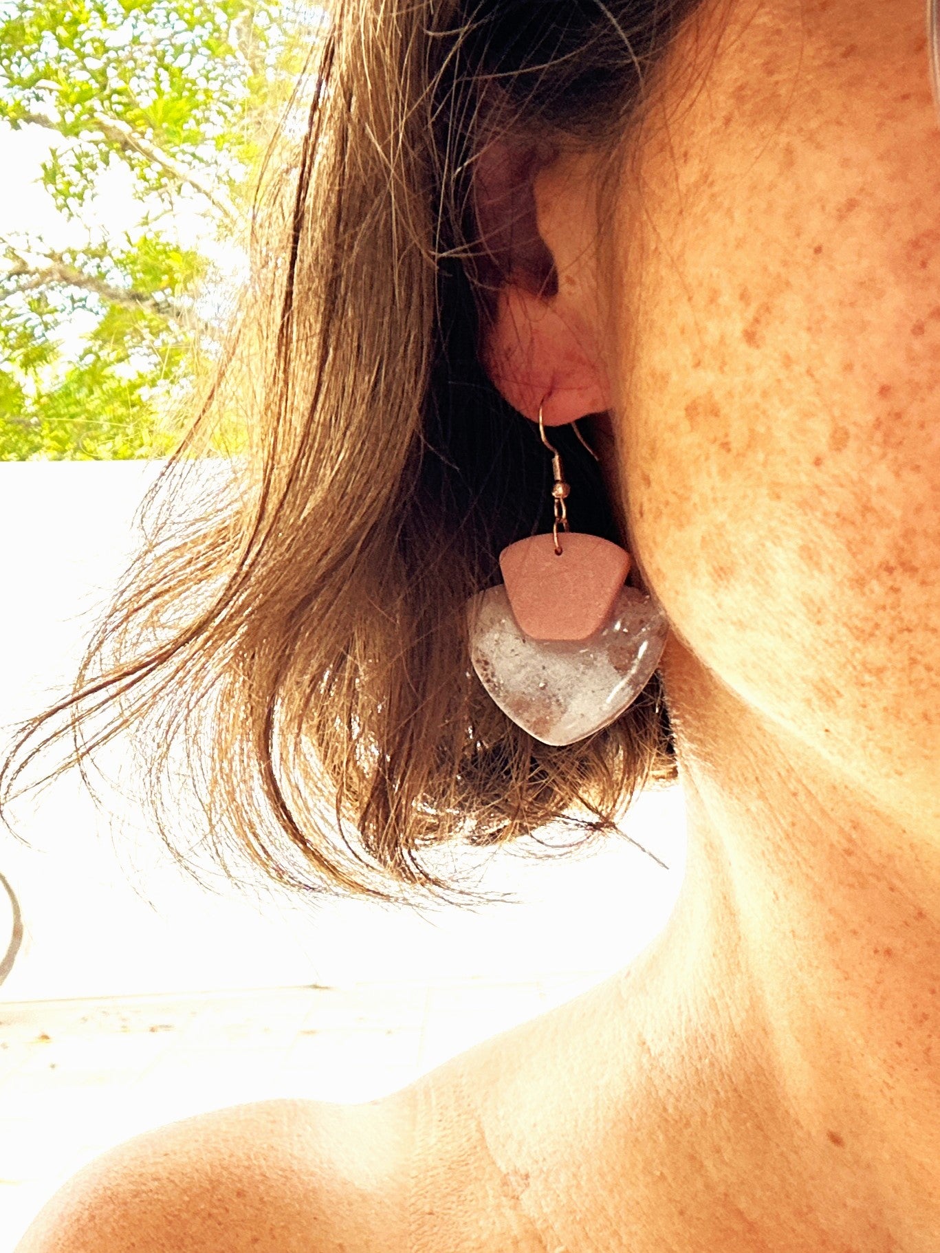 Blush Pink with Silver & Bronze Marble Dangles