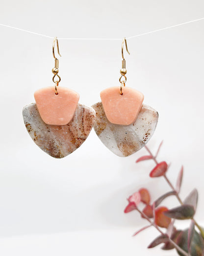 Blush Pink with Silver & Bronze Marble Dangles